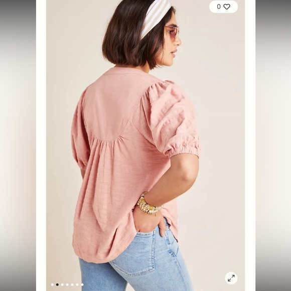 Anthropologie Elinor pink peasant Textured short puff sleeve Top Sz Small - Picture 2 of 9